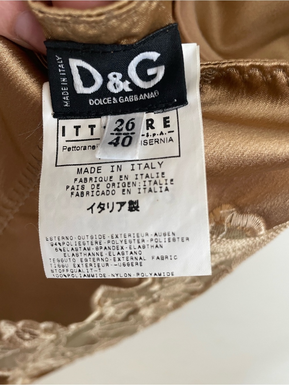 Dolce & Gabbana Satin Slip Dress with Lace Panels - Bronze-Size 0 - Picture 6 of 7